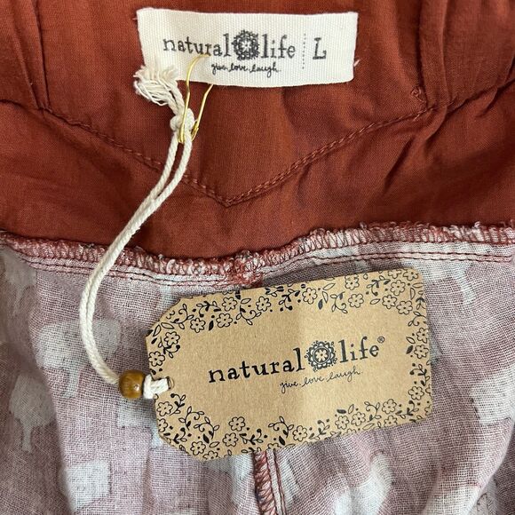 Natural Life Dakota Tie Overall Jumpsuit Size L Rust Tree Print Wide Leg Boho - Picture 13 of 15